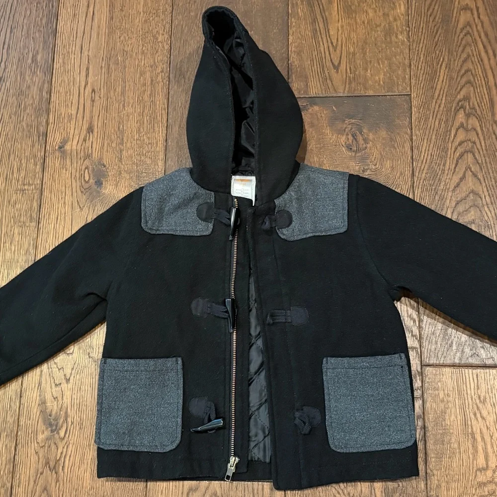 Gymboree Toddler Hooded Toggle & Zipper Jacket – Black & Gray Colorblock, 2T-3T